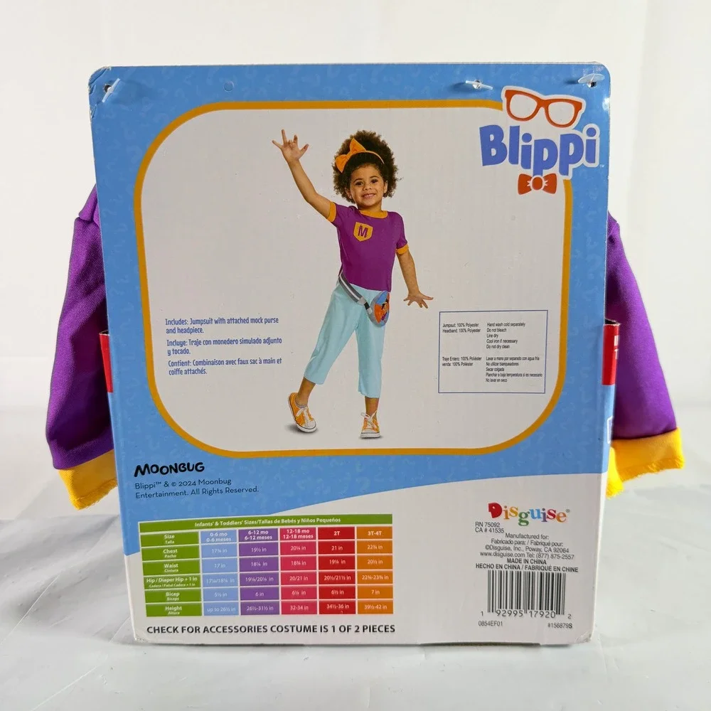 Blippi Meekah Toddler Costume Jumpsuit Headpiece 2T NWT